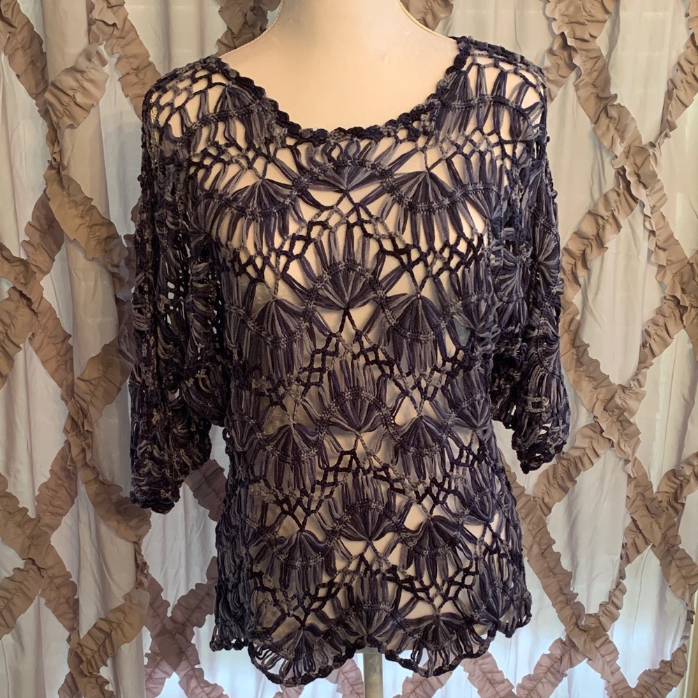 Lisa International Shades of Blue Crochet Blouse